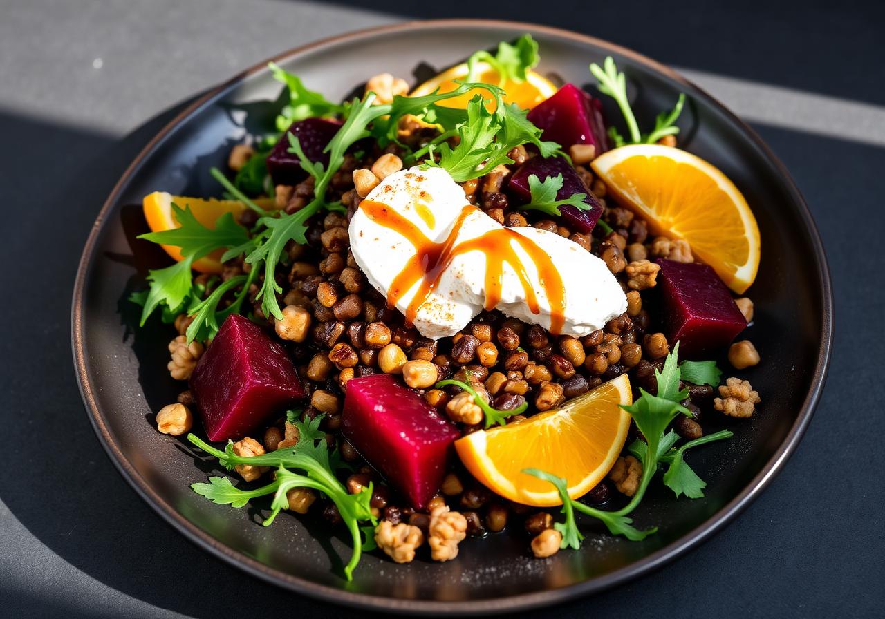 Roasted Beet, Lentil & Goat Cheese Salad