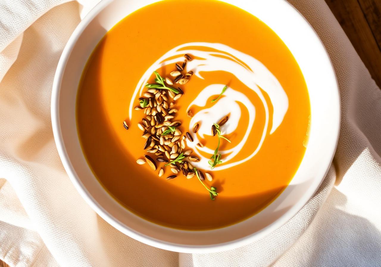 Roasted Carrot & Ginger Soup with Coconut Cream